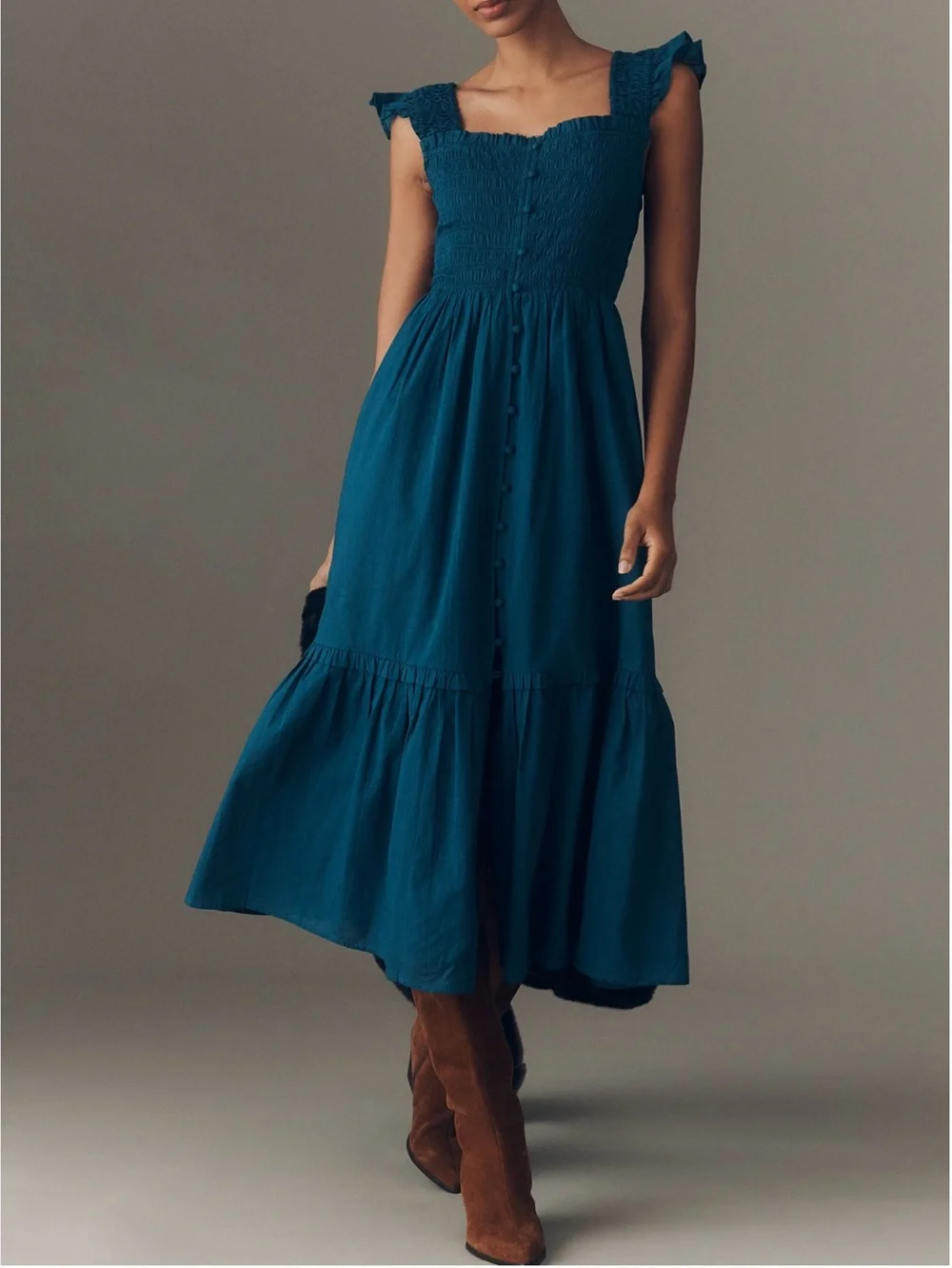Anthropologie Peregrine Square-Neck Sleeveless Midi Dress New Large Indigo Blue - Picture 2 of 13